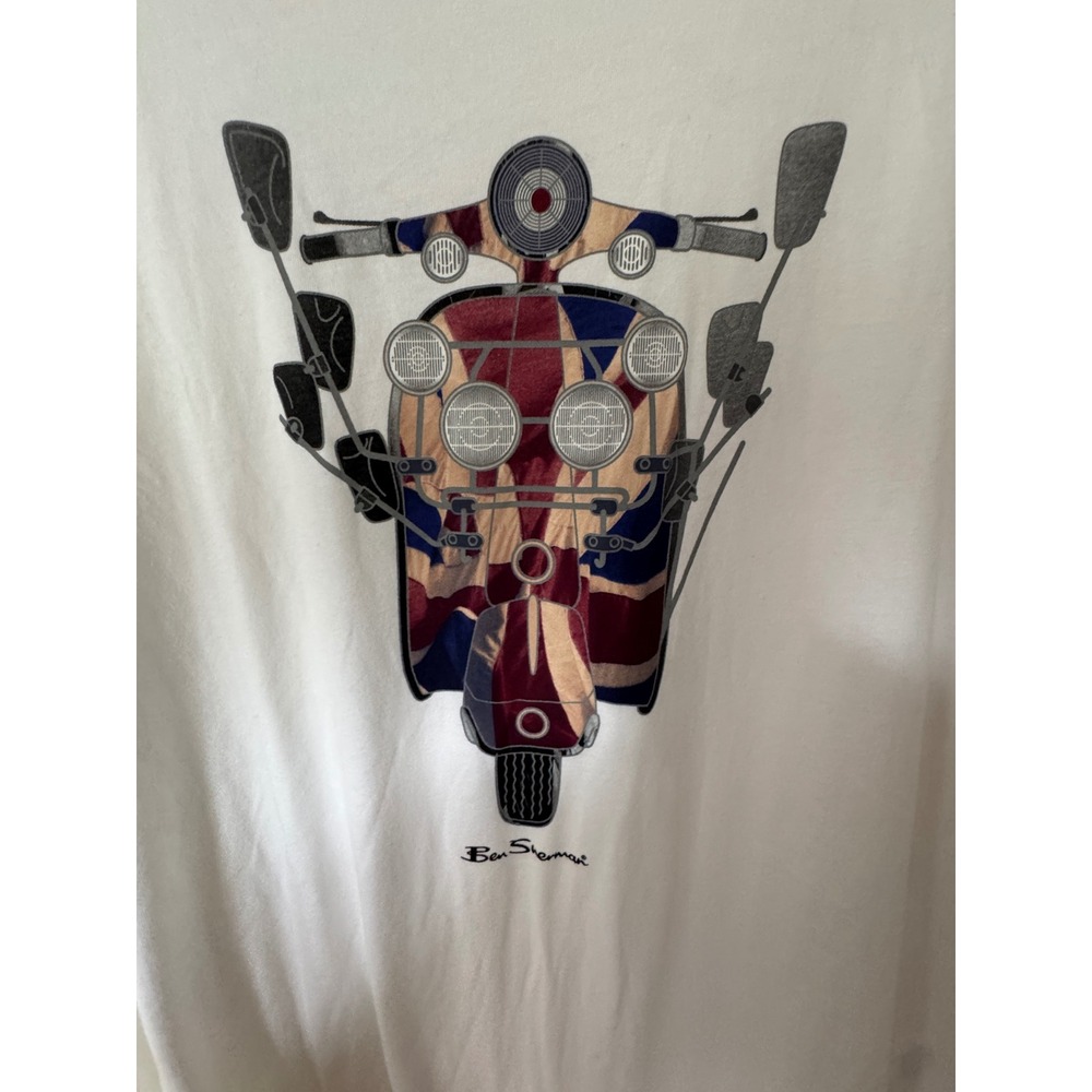 Ben Sherman Mens Union Jack Vespa Scooter Graphic T-Shirt White XL Cotton